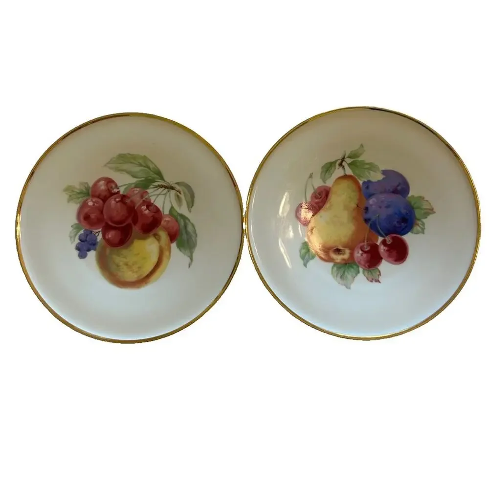 Vtg PORZELLANFABRIK ARZBERG Set Of 2 FRUIT 8” PLATES Wall Bone China Gold Rim